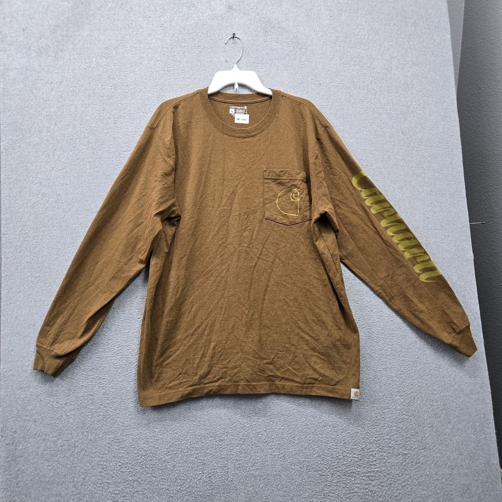 Carhartt Men Shirt XL Brown Relaxed Fit Heavyweight Logo Graphic Long Sleeve